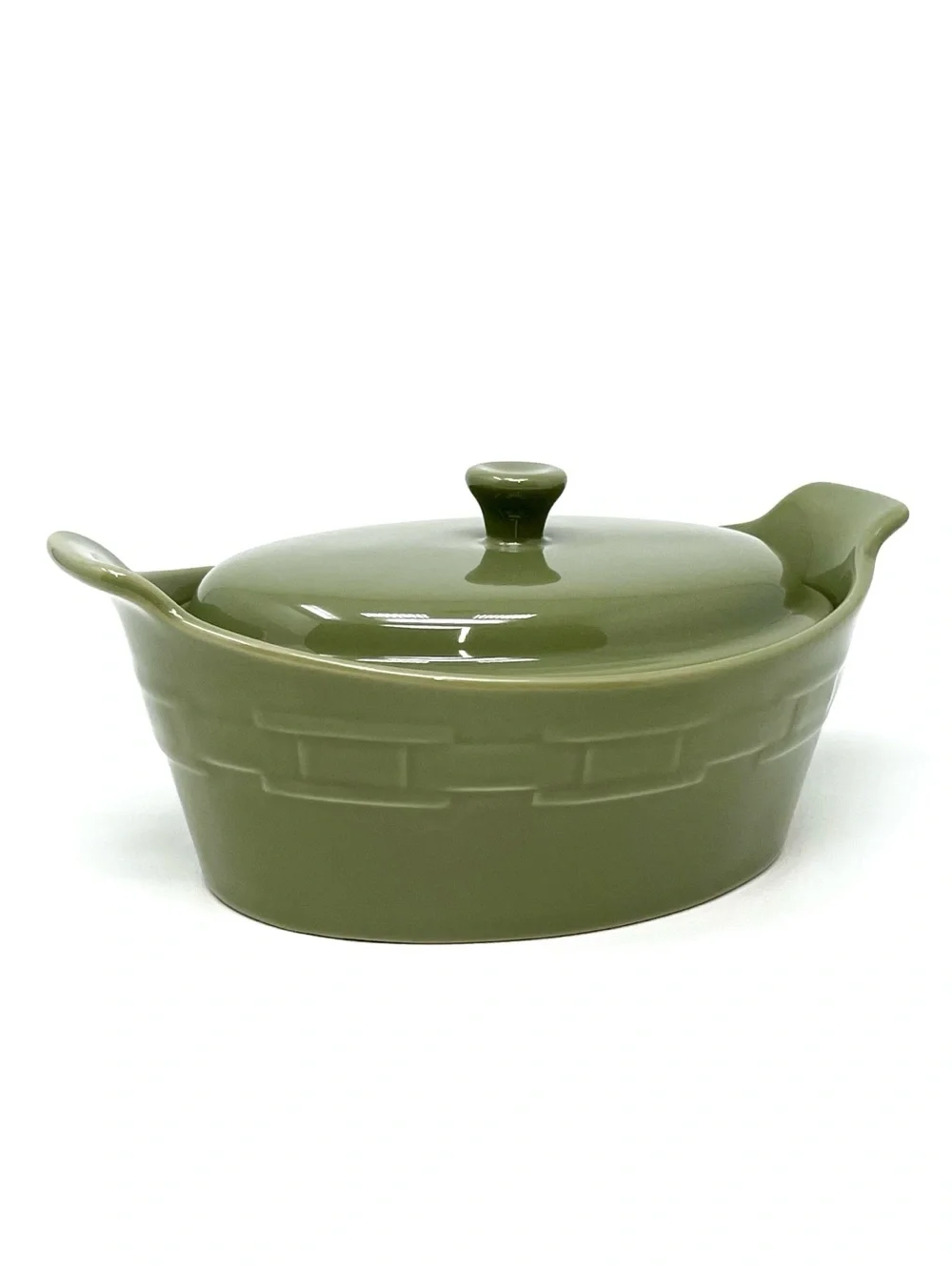 Longaberger Woven Traditions Small Oval Covered Casserole Dish Sage Green EUC